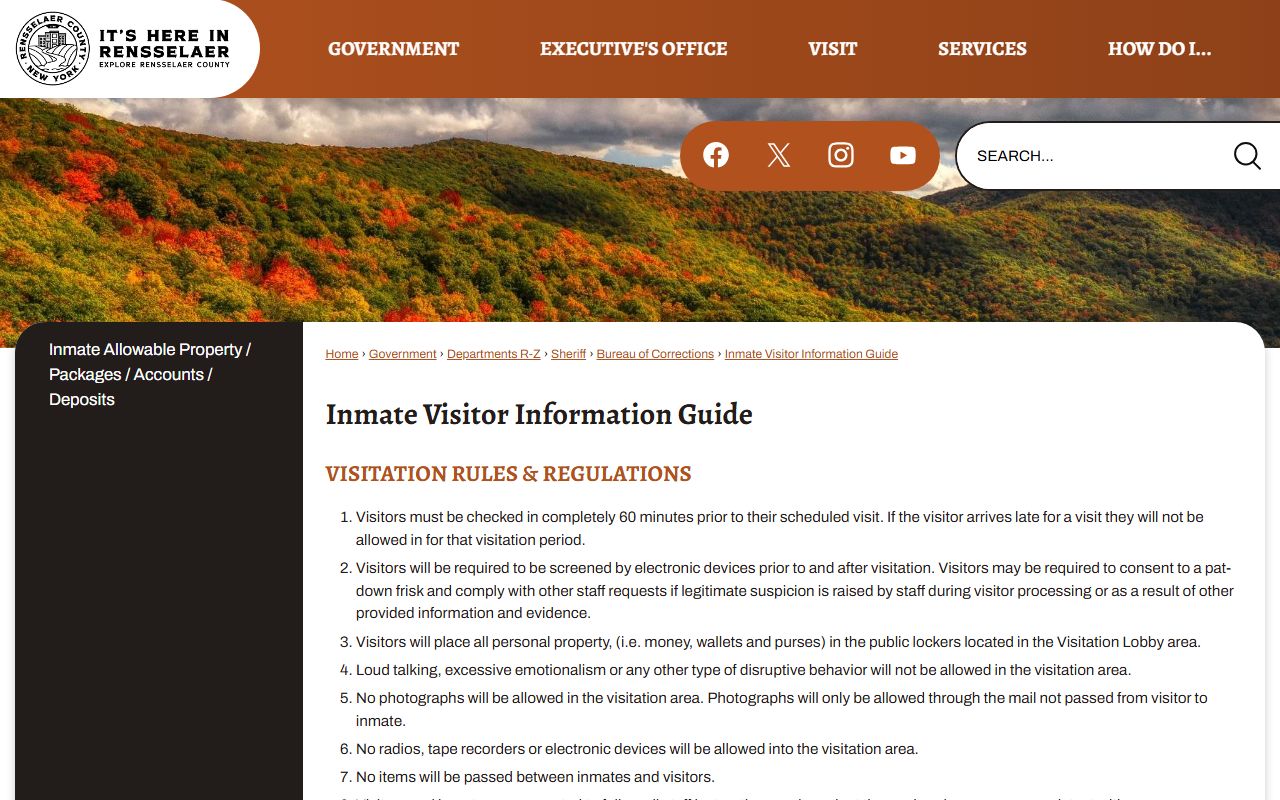Rensselaer County inmate records visitor information guide